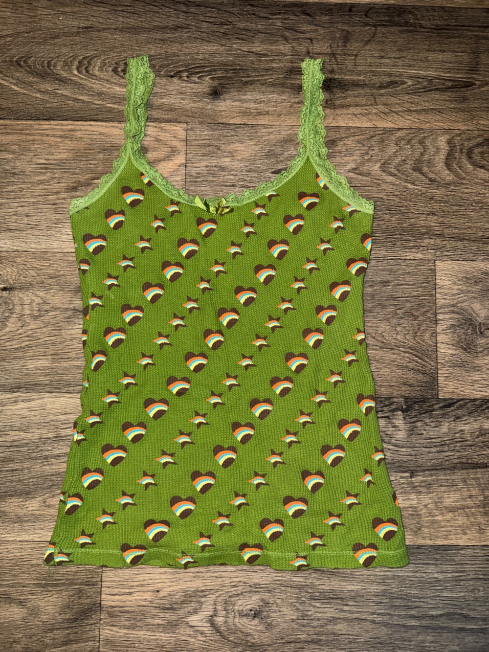 Y2K papaya layering Tank with Rainbow and Star and heart Motif size M artsy